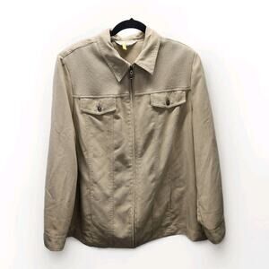 Vintage Allison Daley Khaki Zippered Faux Suede Jacket Womens Plus Size XXL